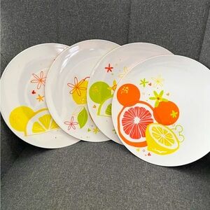 Disney Parks Mickey Mouse Icon Citrus Collection Melamine 9” Plates Set of 4